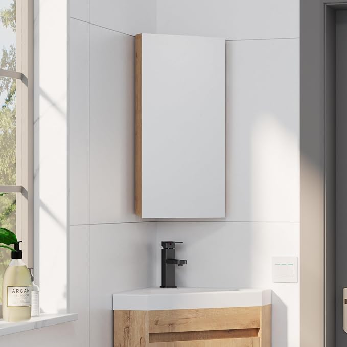 eclife 24" Bathroom Corner Medicine Cabinet W/Mirror, Single Door Bathroom - Image 4