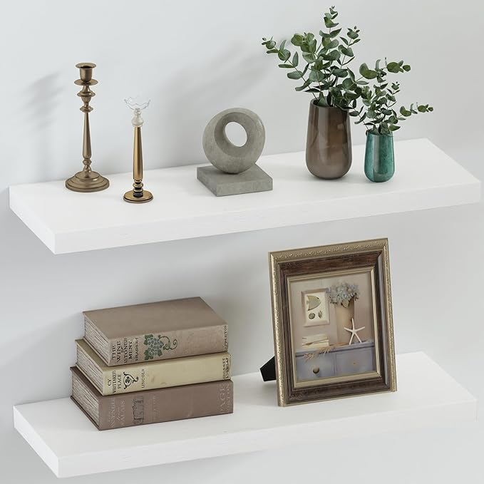 SAUMONIERES Floating Shelves 8 Inch Deep Solid Wood Wide Wall Shelf Set of 2 by Saumonieres