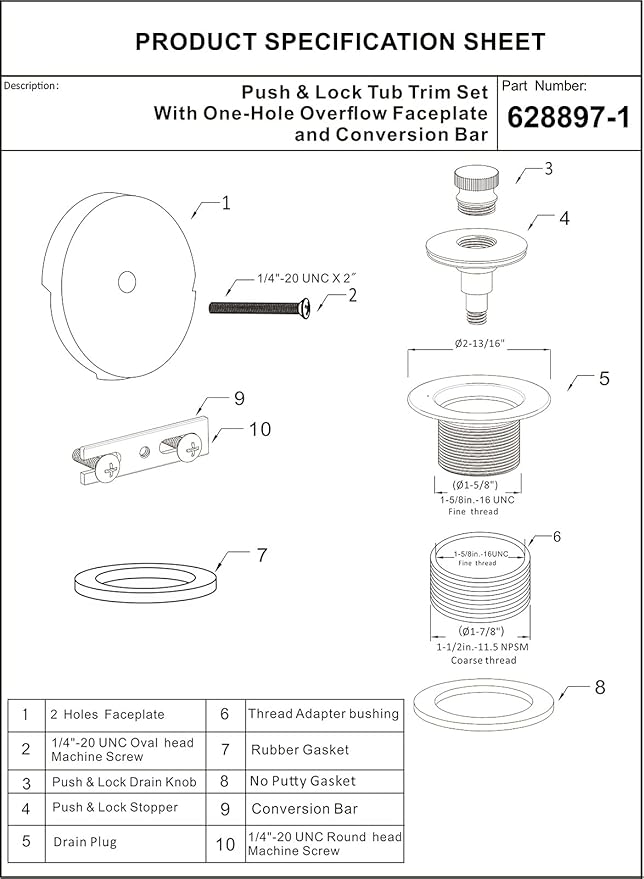 Artiwell Push & Lock Tub Trim Set - Image 7