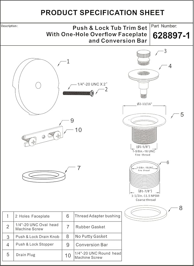 Artiwell Push & Lock Tub Trim Set - Image 7