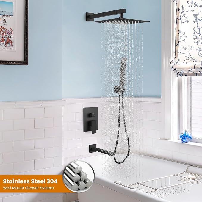 gotonovo Shower System with Tub Spout Wall Mounted Rain Shower Head and Handle - Image 2