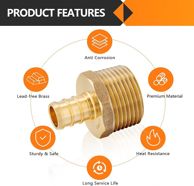 HeSun 100-Pack PEX Fittings, 1/2" PEX x 3/4" Male NPT, Brass Pex Male Adapter - Image 3