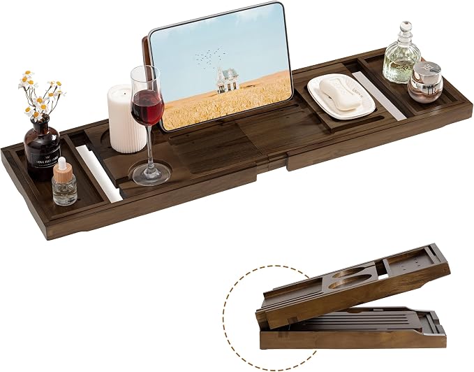 Teak Bathtub Tray Expandable Bathroom Tray by Dreamland