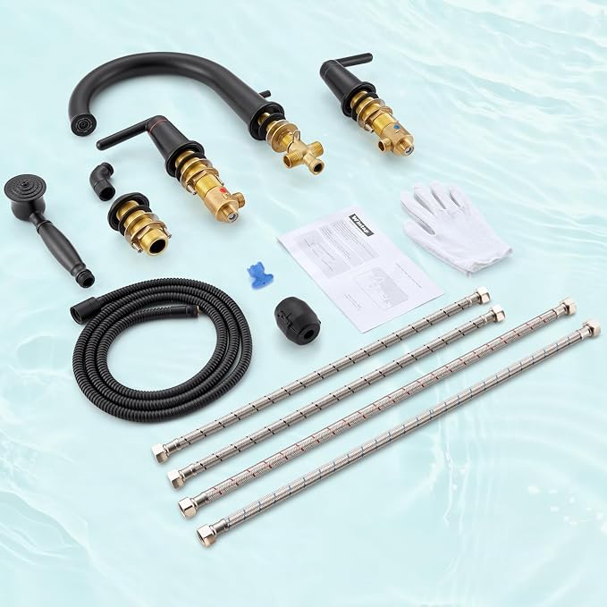 Bathtub Faucet Trim Kit with Hand Shower and Rough-in Valve Deck Mount 4 Hole - Image 8