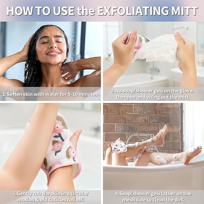 Deep Exfoliating Glove for Shower 2PCS: 1 Double-Sided Mitt, 1 Extra Long - Image 3