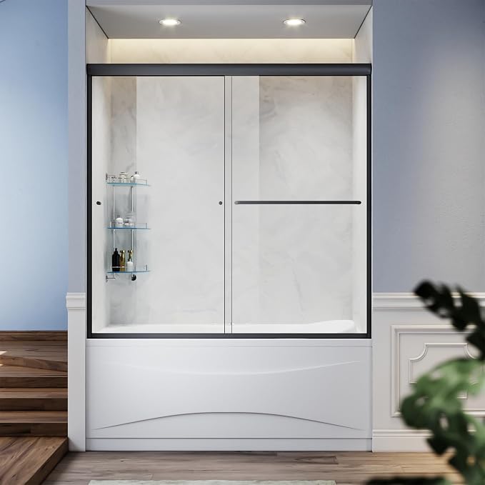 SUNNY SHOWER Bathtub Shower Door Glass Sliding Tub Door Semi-Frameless 1/4" by SUNNYSHOWER