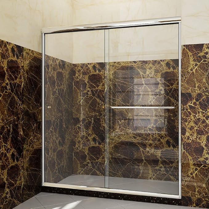 SUNNY SHOWER Double Sliding Shower Door Semi-Frameless Shower Enclosure 1/4 - Image 8