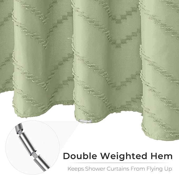 Green Boho Woven Fabric Tufted Chervon Textured Modern Minimalist Neutral - Image 5
