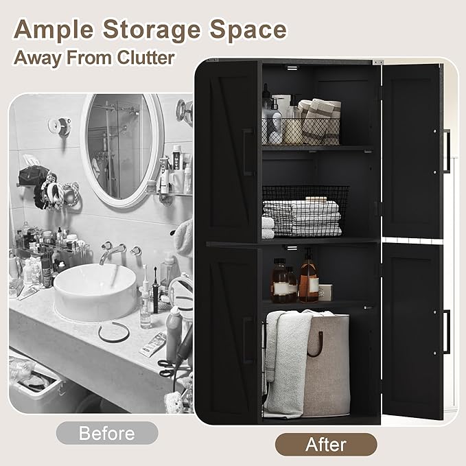 Treocho Bathroom Floor Cabinet, Farmhouse Bathroom Storage Cabinet - Image 4