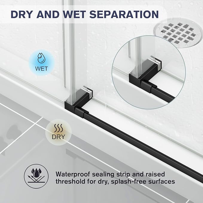 Frameless Shower Door, 55-60" W x 76" H Sliding Glass Shower Door, 1/4'' SGCC - Image 9