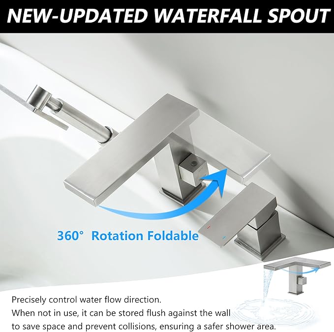 LIWEIKE Roman Tub Faucet with Sprayer, Brushed Nickel High Flow Deck Mount 3 - Image 3