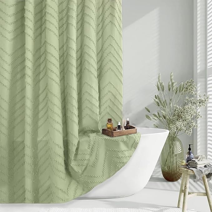 Green Boho Woven Fabric Tufted Chervon Textured Modern Minimalist Neutral by TURKIO