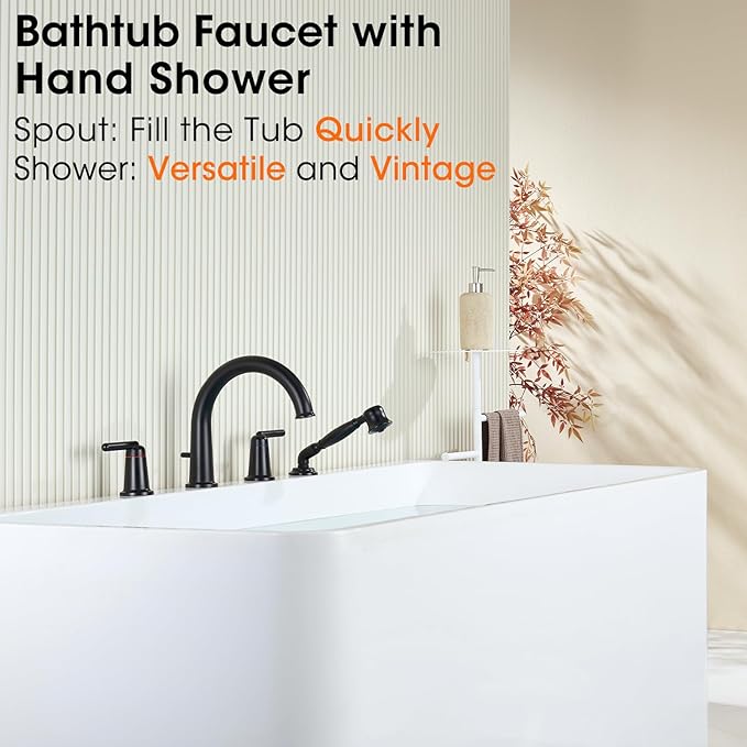 Bathtub Faucet Trim Kit with Hand Shower and Rough-in Valve Deck Mount 4 Hole - Image 2