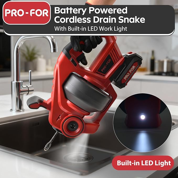 20V Cordless Electric Drain Auger, 25Ft Auto-Feed Drain Snake, Replaceable Cable - Image 5