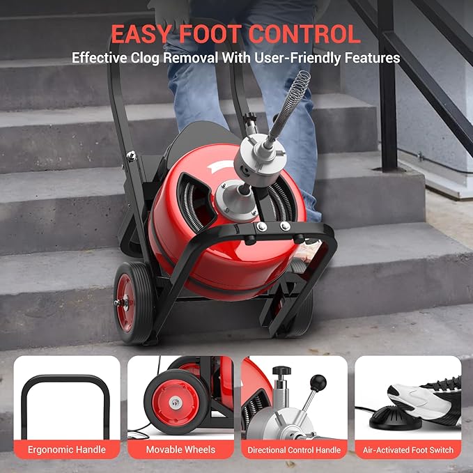 100Ft 3/4 Inch Cable Drain Cleaning Machine, 450W Auto Feed Portable Electric - Image 5