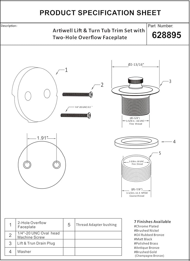 Artiwell Lift & Turn Tub Trim Set - Image 6