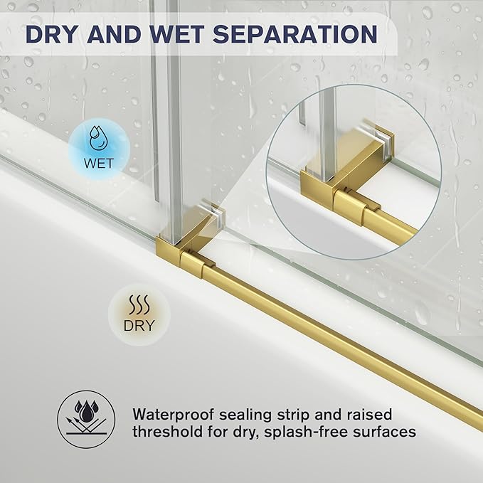 Frameless Bathtub Shower Door, 55-60" W x 60" H Sliding Tub Shower Door - Image 6