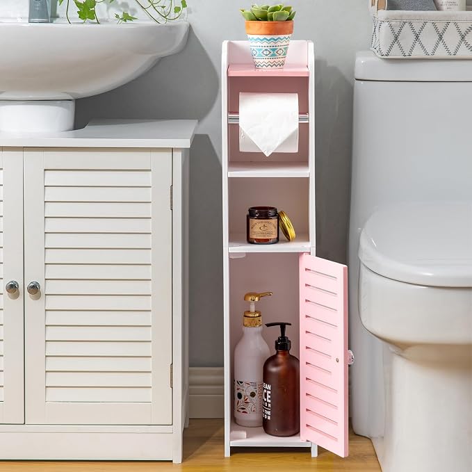 AOJEZOR Toilet Paper Holder Stand: Small Bathroom Storage Cabinet - Image 3