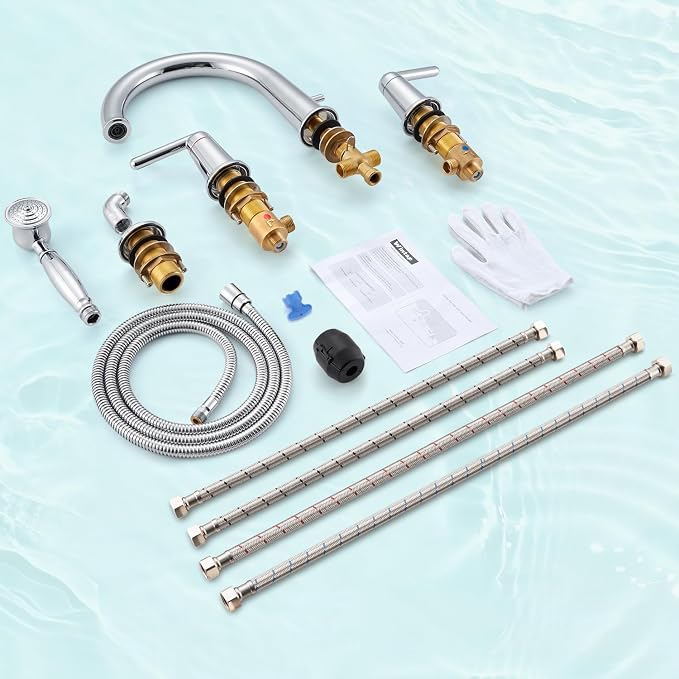 Roman Tub Faucet with Sprayer, Bath Tub Faucet Set with Valve Brass 4 Hole 2 - Image 8
