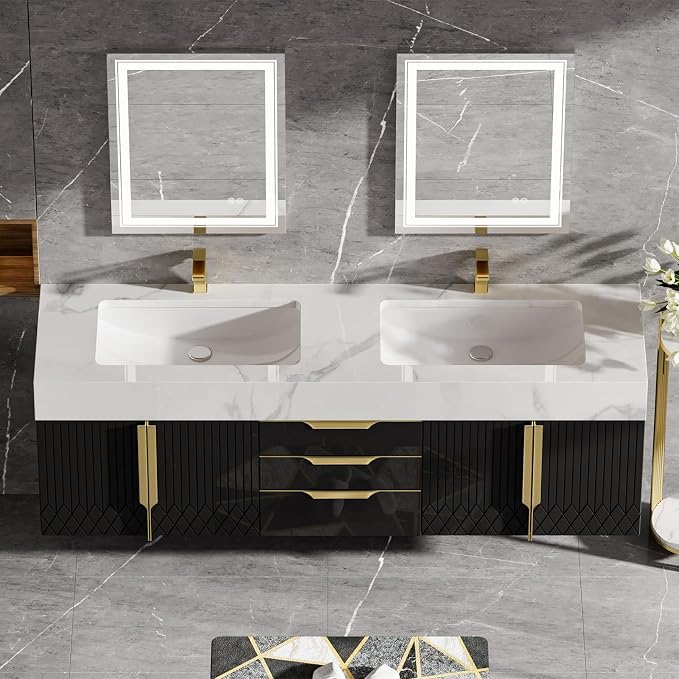 homary 59" Floating Bathroom Vanity Set, Wall-Mounted Double Vessel Sink - Image 7