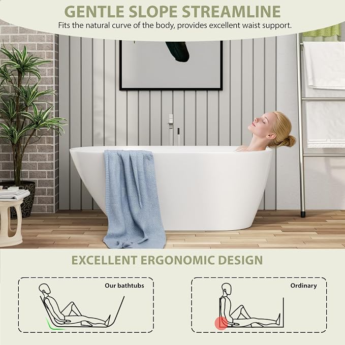 Mocoloo 59" Acrylic Freestanding Bathtub Contemporary Soaking White Bath Tub - Image 3