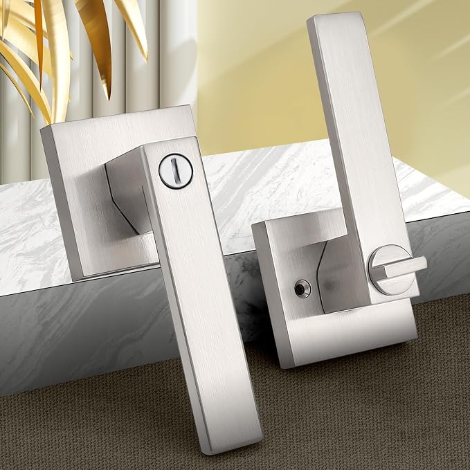 Probrico Interior Brushed Nickel Door Handle, Heavy Duty, Flat Square Privacy - Image 2
