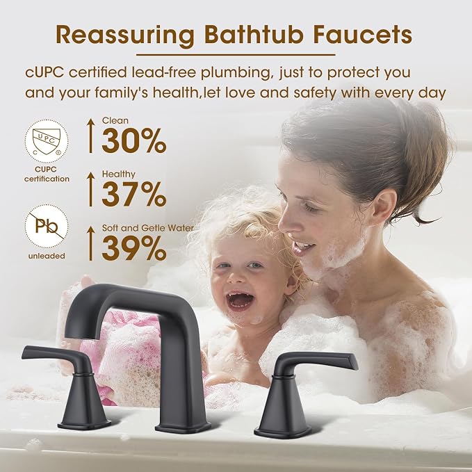 Roman Bathtub Faucet, High Flow Matte Black Bath Tub Faucet 3 Hole - Image 3