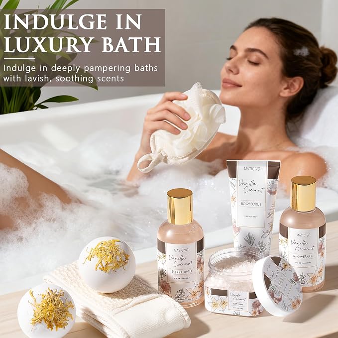Christmas Birthday Gifts for Women, Vanilla Coconut Relaxing Spa Gift Baskets - Image 8
