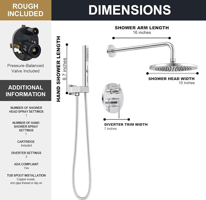 Lava Odoro Modern 2-Setting Round Rain Shower System - Image 7