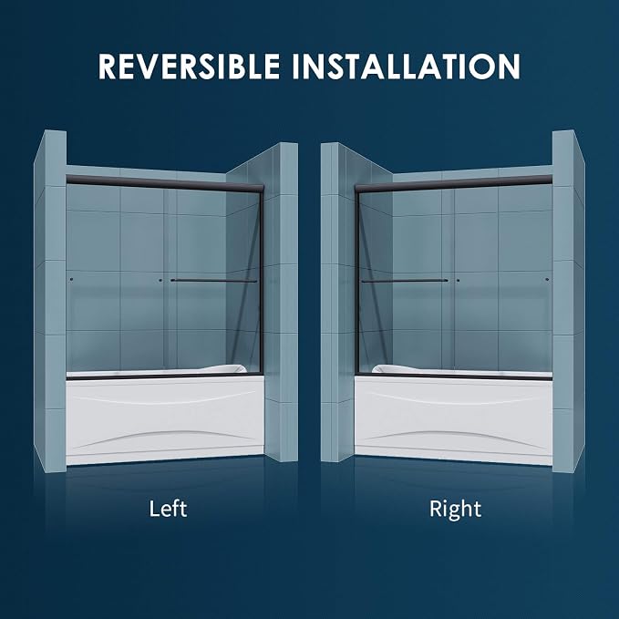 SUNNY SHOWER Bathtub Shower Door Glass Sliding Tub Door Semi-Frameless 1/4" - Image 3