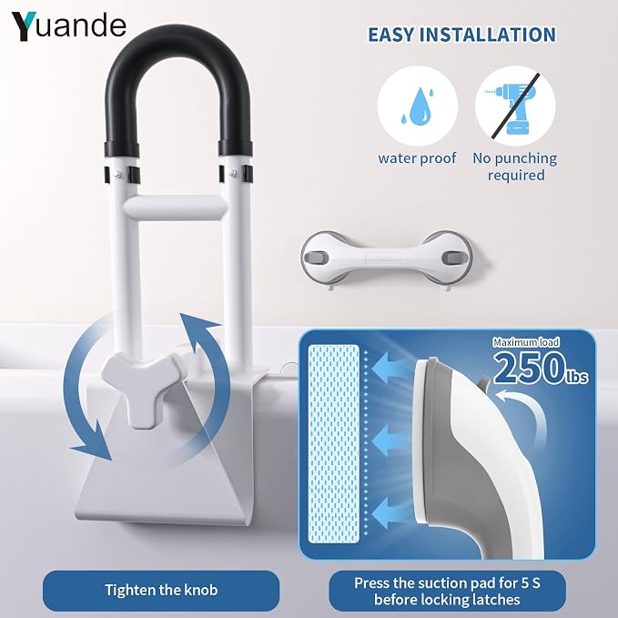 Bathtub Grab Bars with Suction Grab Bars, YuanDe 20x6 Inch Adjustable Bathtub - Image 5