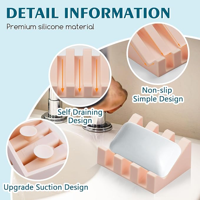 Silicone Soap Dish with Drain, Upgrade Double Suction Cups at The Bottom - Image 3