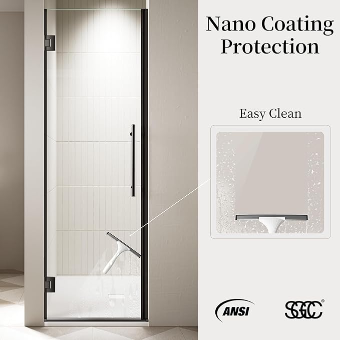 Frameless Hinged Shower Door, Single Swing Shower Panel - Image 3