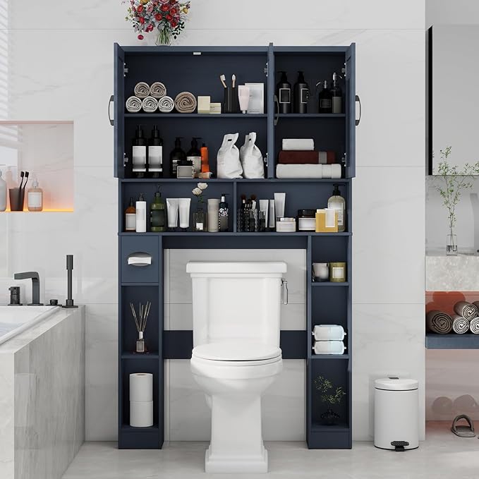 Over The Toilet Storage Cabinet, Farmhouse Toilet Cabinet Rack - Image 4