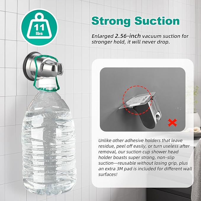 Hibbent 2 Pack Vacuum Suction Cup Shower Head Mount, Removable Shower Head - Image 5