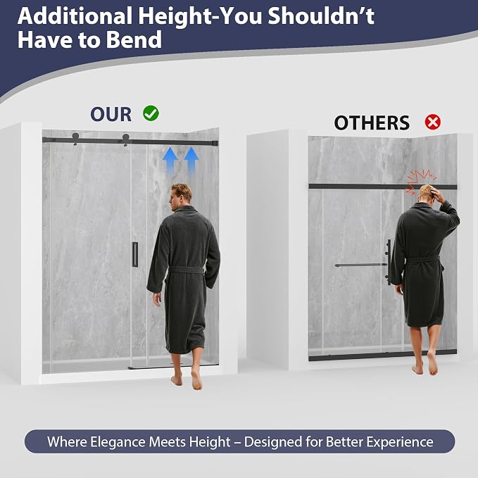 Frameless Shower Door, 43-48" W x 76" H Sliding Glass Shower Door, 1/4''(6mm - Image 4