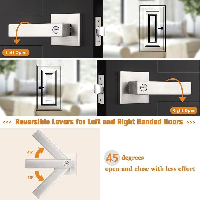 Probrico Interior Brushed Nickel Door Handle, Heavy Duty, Flat Square Privacy - Image 5