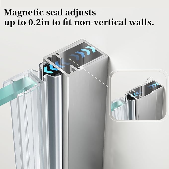 33.6-33.8" x 72" Frameless Hinged Shower Door, Single Swing Shower Panel - Image 5