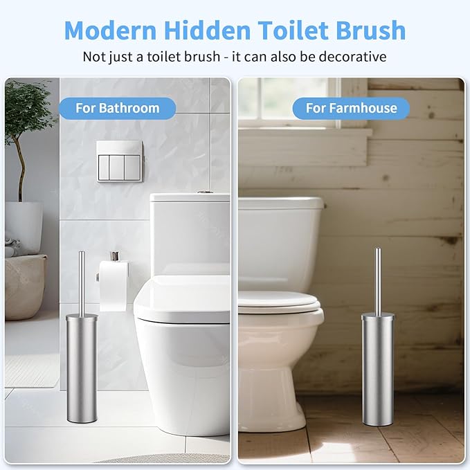 Stainless Steel Toilet Brush and Holder Set Brushed Silver Heavy Duty Toilet - Image 7