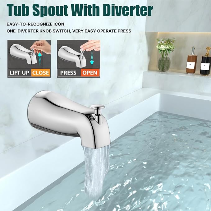 Heyalan Bathtub Shower Faucet Set, 6 Inch Square Trim Kit - Image 5