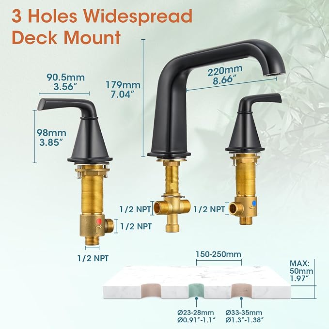 Bathtub Faucet Set 3 Hole, Matte Black Roman Bathtub Faucet, High Flow Deck - Image 7