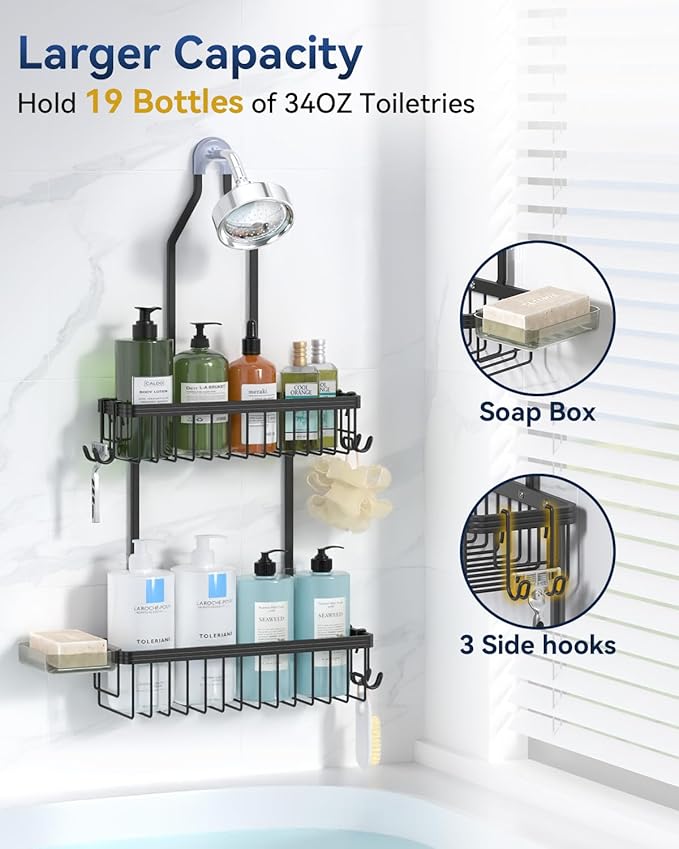 YASONIC Shower Caddy Hanging, Never Rust Shower Organizer Hanging, Aluminum - Image 3
