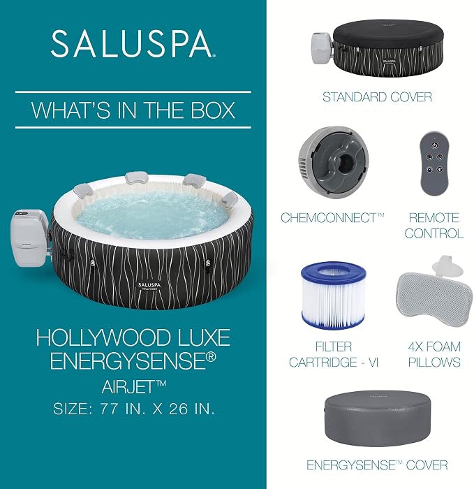 Bestway SaluSpa Hollywood EnergySense Luxe AirJet Round Inflatable 4 to 6 Adult - Image 4