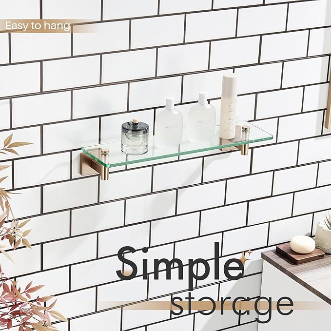 KOKOSIRI Wall Shelves Bathroom Hardware Glass Floating Shelf 20-Inch - Image 5