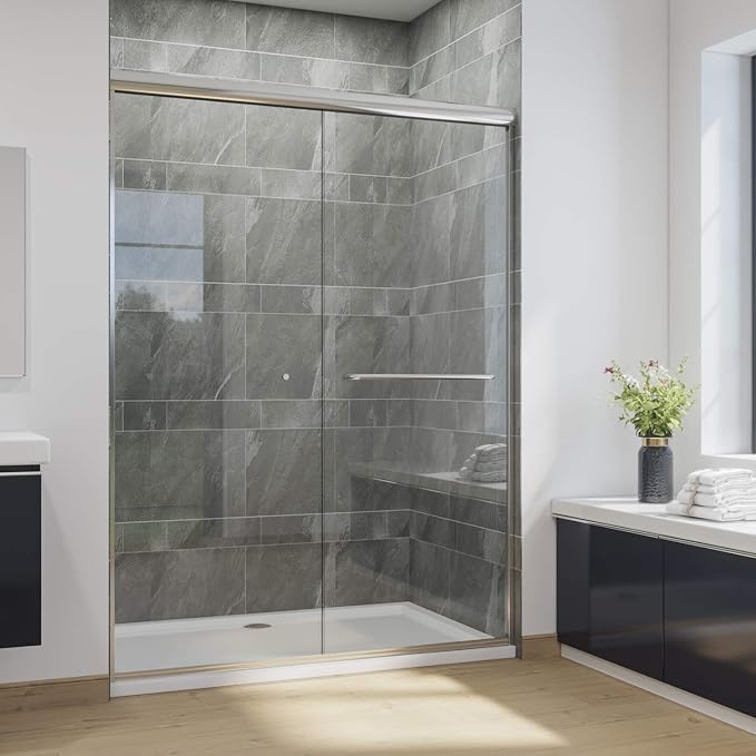 SUNNY SHOWER Doors Glass Sliding Semi-Frameless Shower Glass Door, 1/4" Clear by SUNNYSHOWER