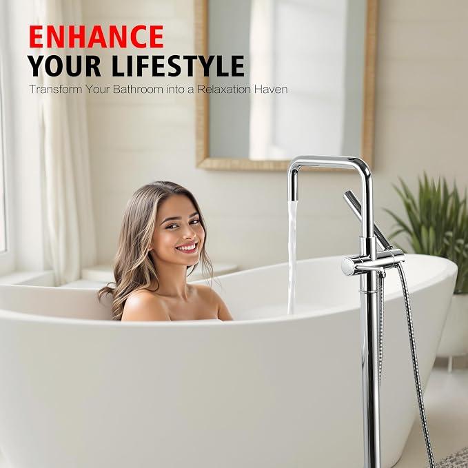 sumerain Freestanding Bathtub Faucet, Modern Floor Mounted Tub Faucet - Image 3