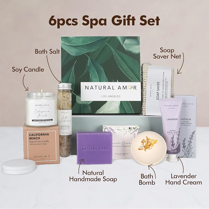 Natural Amor Handmade Spa Gift Set 6 pcs– Includes Citrus Bath Bomb, Lavender - Image 2