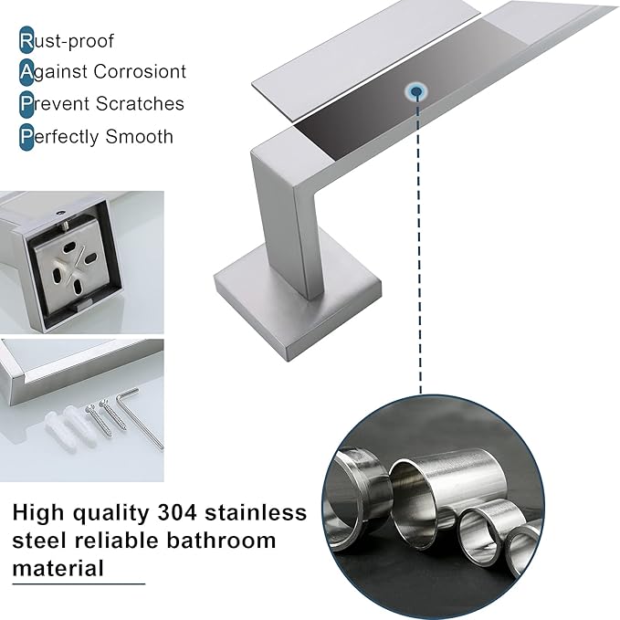 Brushed 4-Piece Bathroom Hardware Set Premium Stainless Steel Bath Towel Bar - Image 5