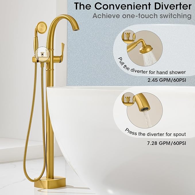 Free Standing Tub Faucet, Jabbol Luxury Freestanding Bathtub Faucet - Image 4