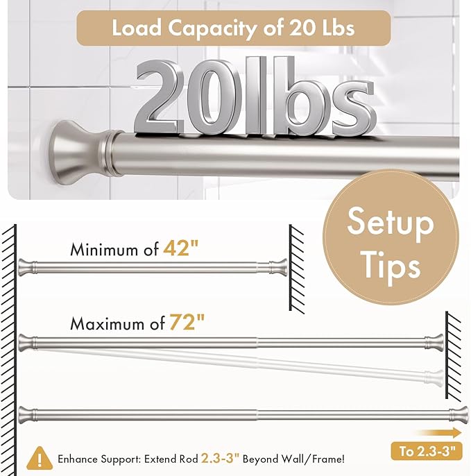Amazer Spring Tension Shower Curtain Rod, 42-72 Inches Rust-Resistance Tension - Image 4